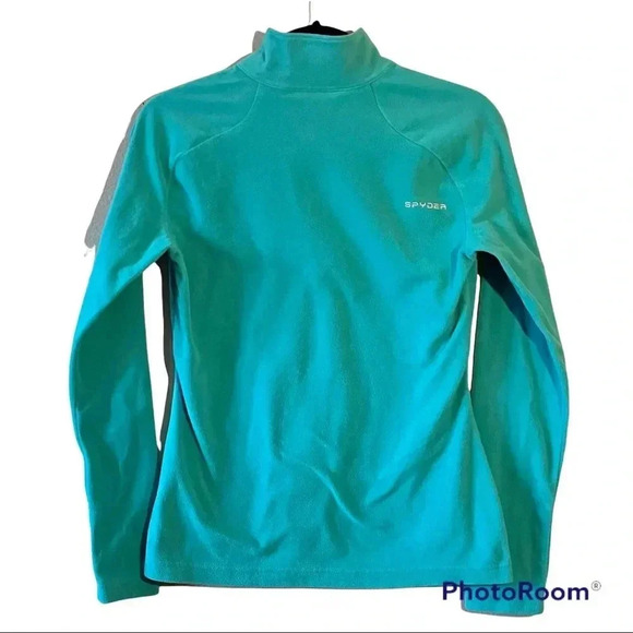 SPYDER Aqua Shimmer Bug Half Zip Velour Fleece w/Rhinestones Sz M (10-12) - Picture 2 of 5